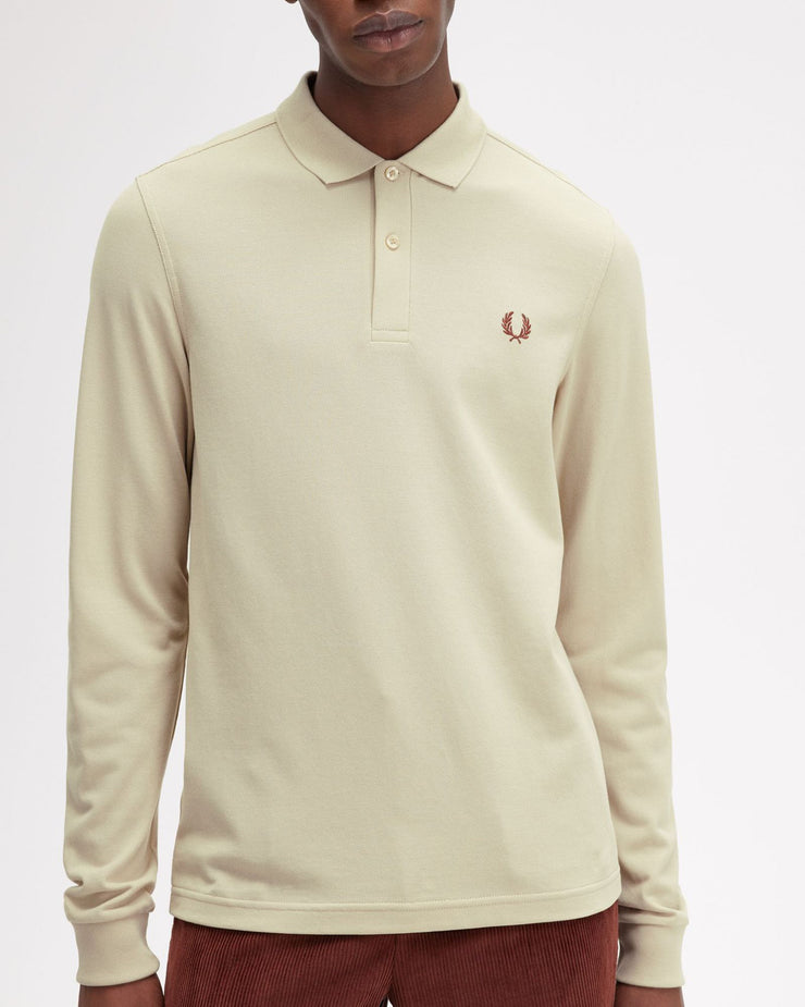 Fred Perry L/S Plain Polo Shirt - Oatmeal / Whisky Brown