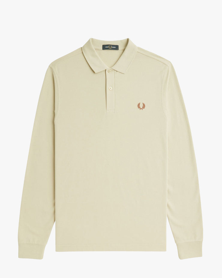 Fred Perry L/S Plain Polo Shirt - Oatmeal / Whisky Brown