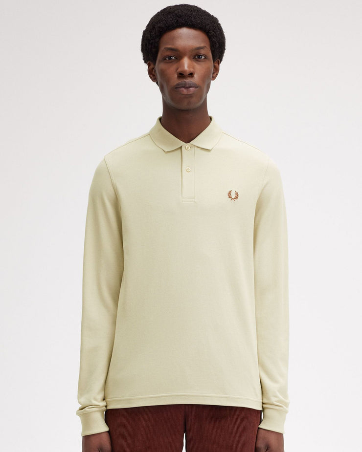 Fred Perry L/S Plain Polo Shirt - Oatmeal / Whisky Brown