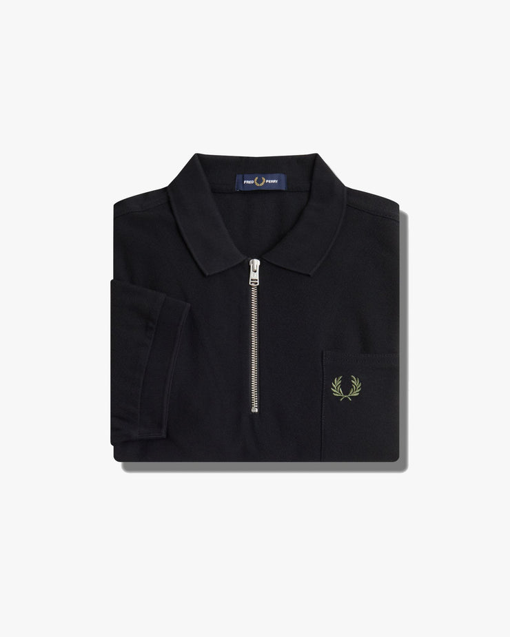 Fred Perry Textured Zip Neck Polo Shirt - Black – JEANSTORE