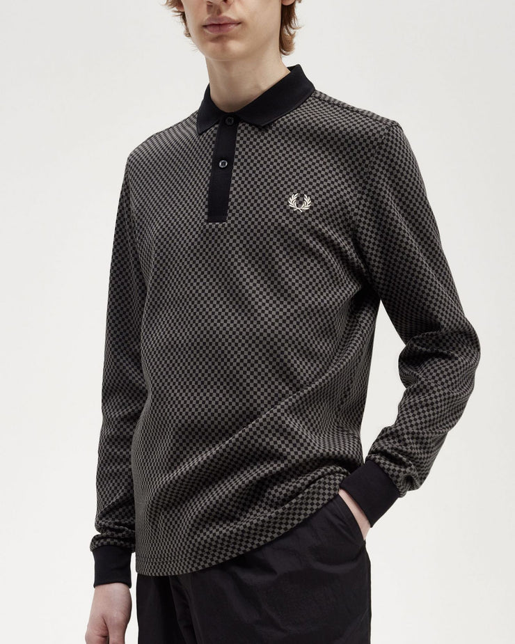 Fred Perry Micro Chequerboard Polo Shirt - Black / Field Green