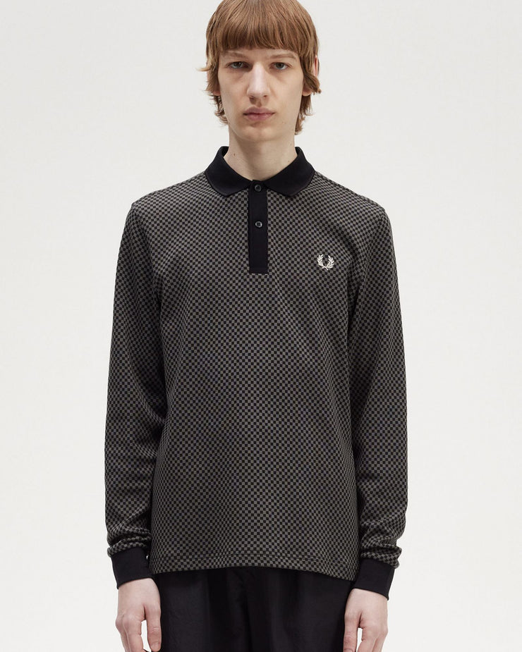 Fred Perry Micro Chequerboard Polo Shirt - Black / Field Green