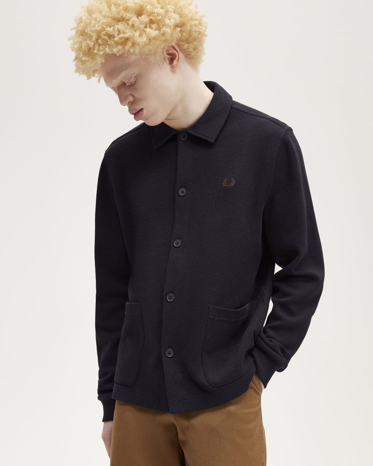 Fred Perry Button Through L/S Polo Shirt - Navy