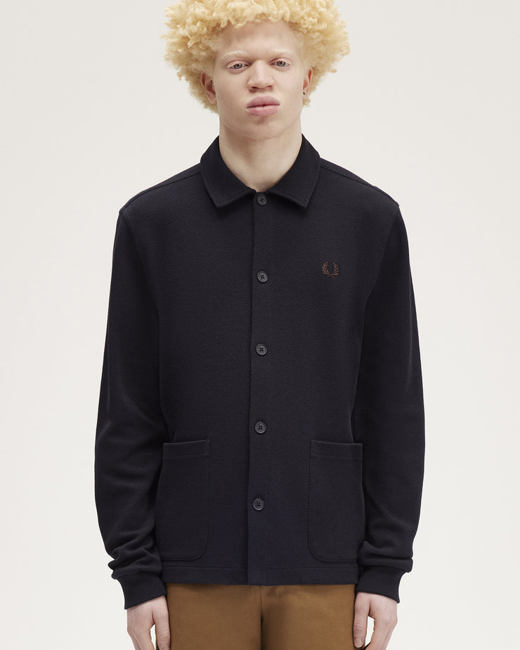 Fred Perry Button Through L/S Polo Shirt - Navy