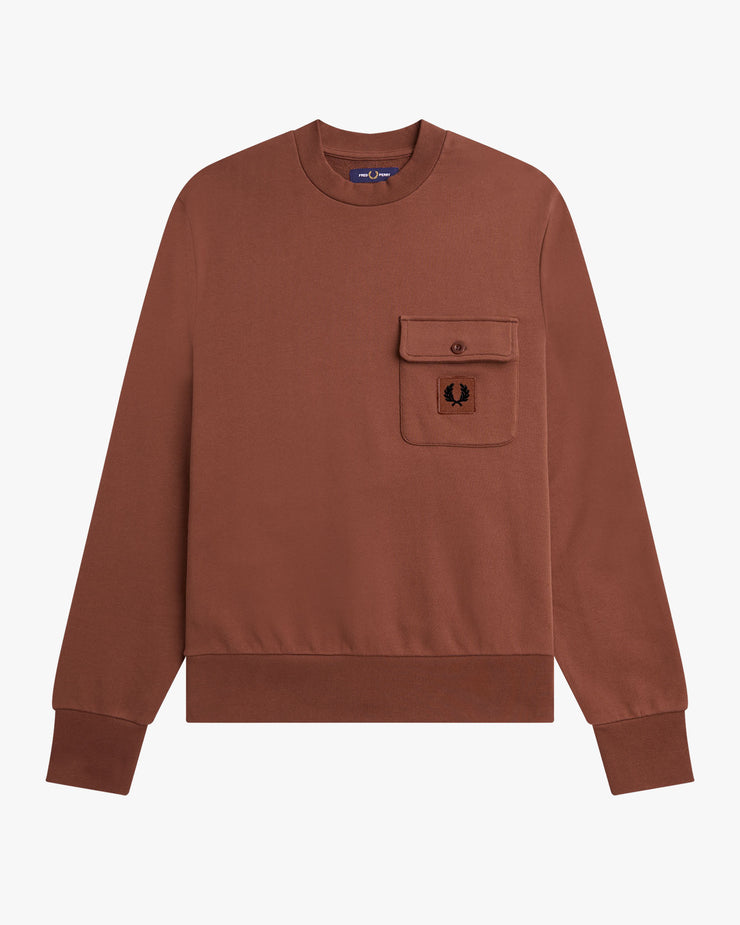 Fred Perry Badge Detail Crew Neck Sweatshirt - Whisky Brown