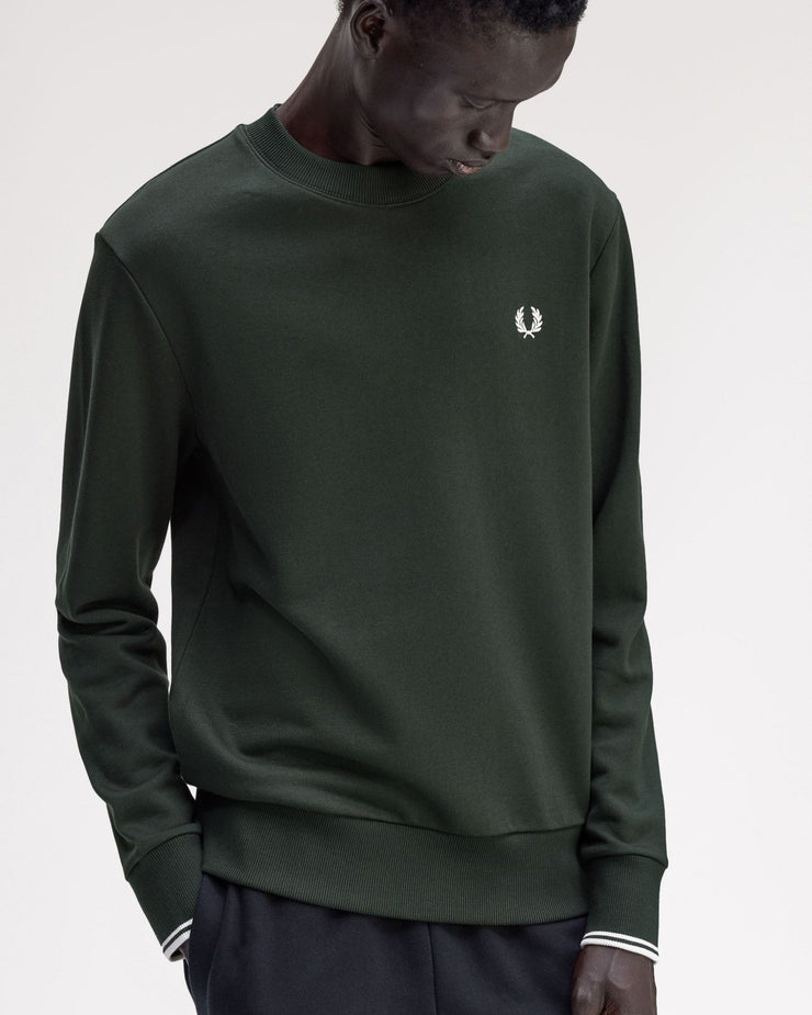Fred Perry Crew Neck Sweatshirt - Night Green / Snow White | Fred Perry Sweaters & Knitwear | JEANSTORE