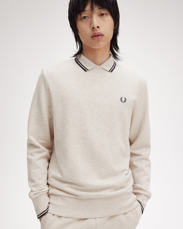 Fred Perry Crew Neck Sweatshirt - Porridge Marl / Anchor Grey