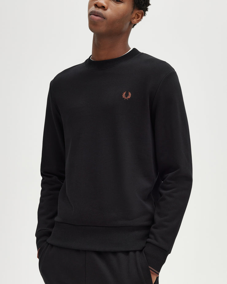 Fred Perry Crew Neck Sweatshirt - Black / Whisky Brown