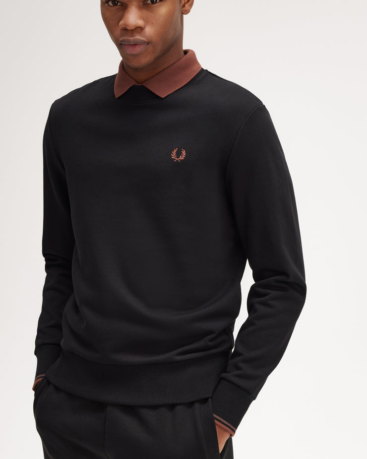 Fred Perry Crew Neck Sweatshirt - Black / Whisky Brown