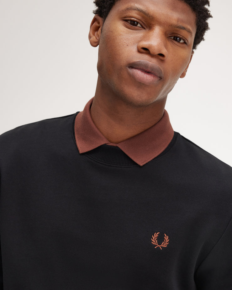 Fred Perry Crew Neck Sweatshirt - Black / Whisky Brown