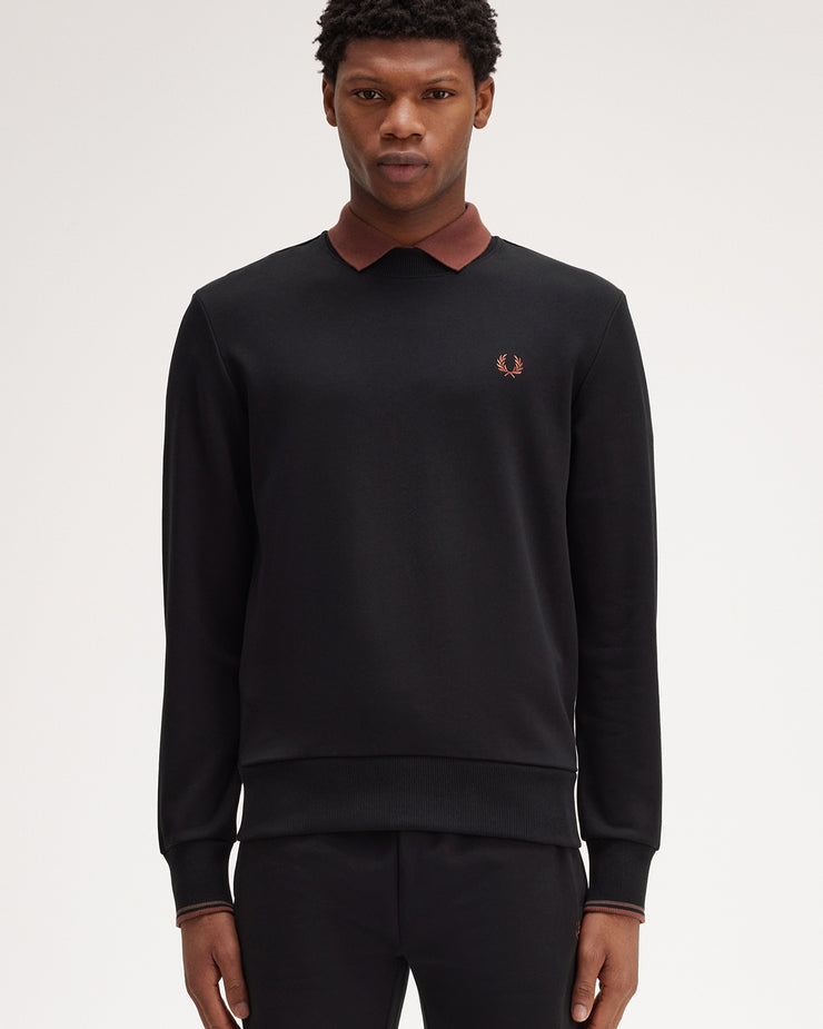 Fred Perry Crew Neck Sweatshirt - Black / Whisky Brown