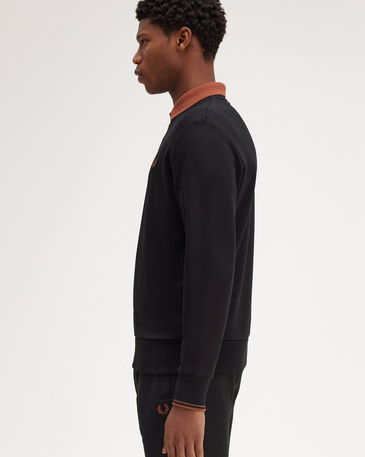 Fred Perry Crew Neck Sweatshirt - Black / Whisky Brown