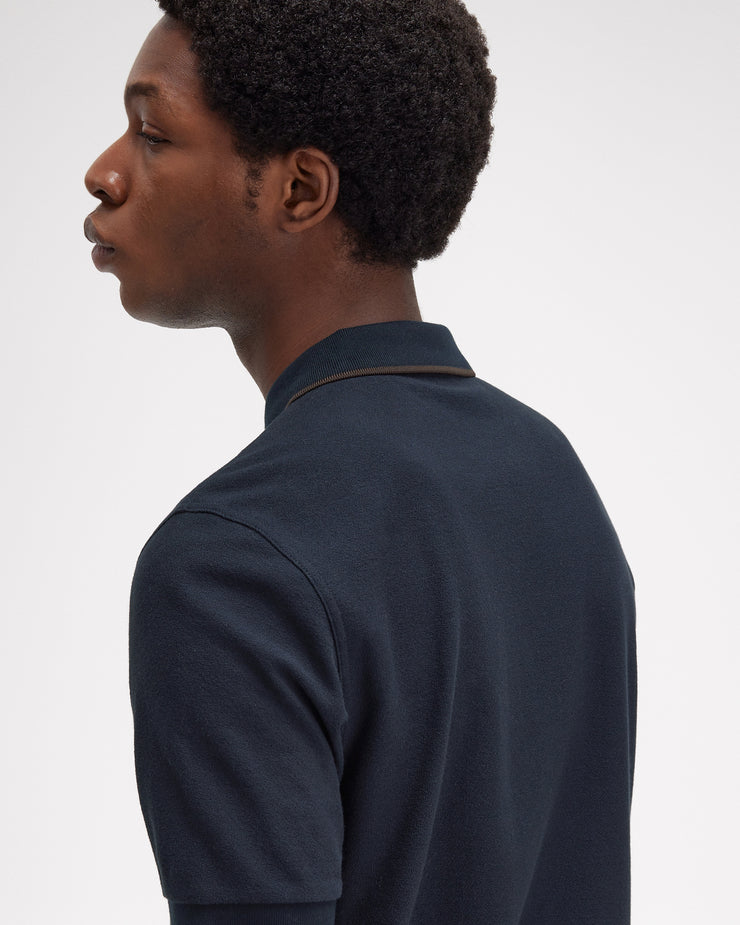 Fred Perry Crepe Pique Zip Neck Polo Shirt - Navy