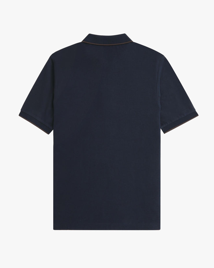 Fred Perry Crepe Pique Zip Neck Polo Shirt - Navy