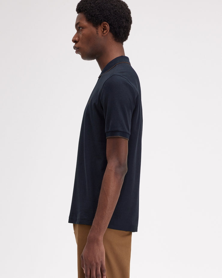 Fred Perry Crepe Pique Zip Neck Polo Shirt - Navy