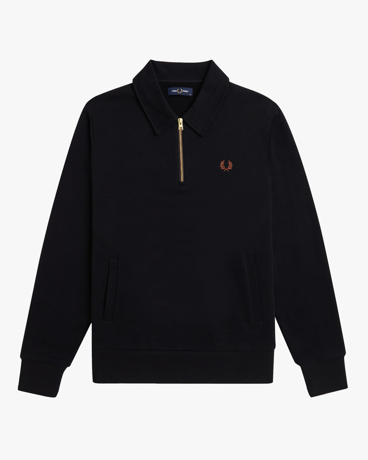 Fred Perry Half Zip Collared Sweatshirt - Black