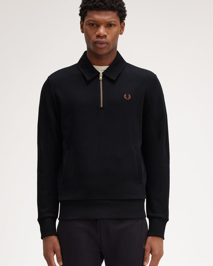 Fred Perry Half Zip Collared Sweatshirt - Black