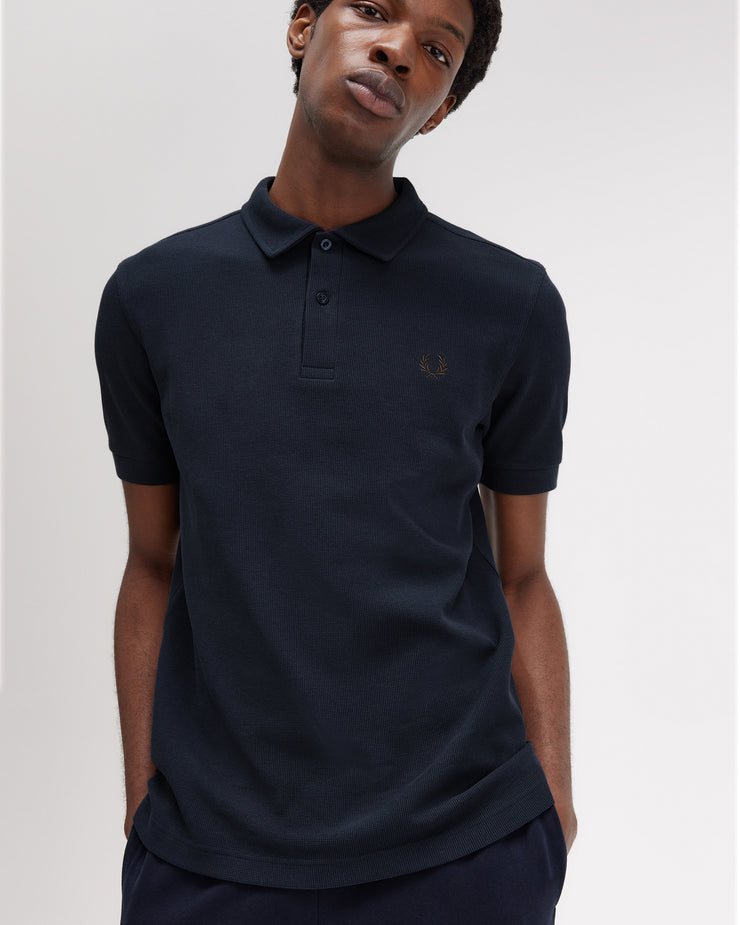 Fred Perry Open Waffle Polo Shirt - Navy