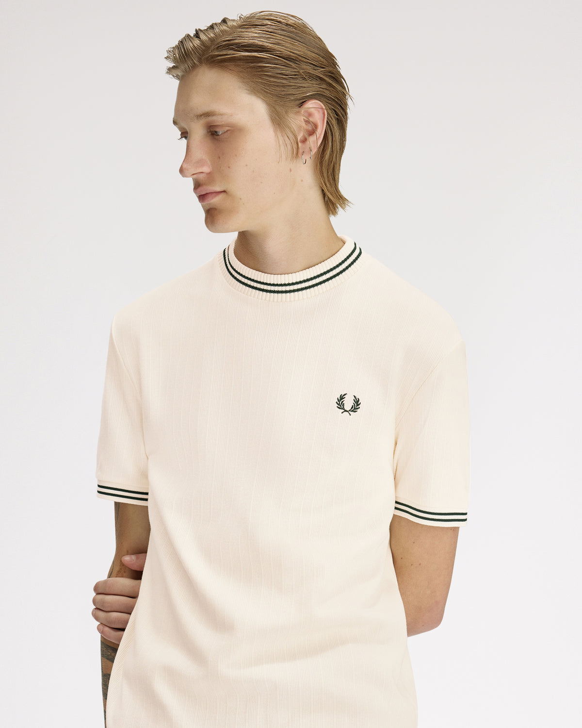 Fred Perry Ribbed Jersey Tee - Ecru