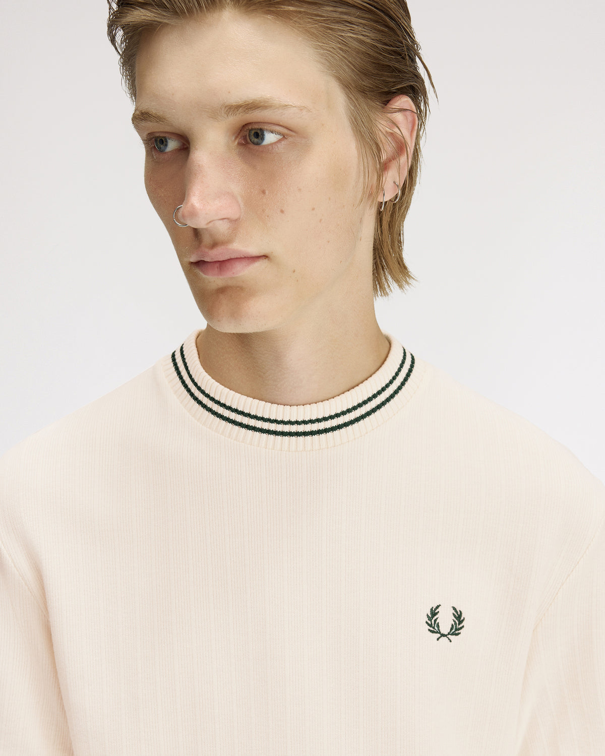 Fred Perry Ribbed Jersey Tee - Ecru
