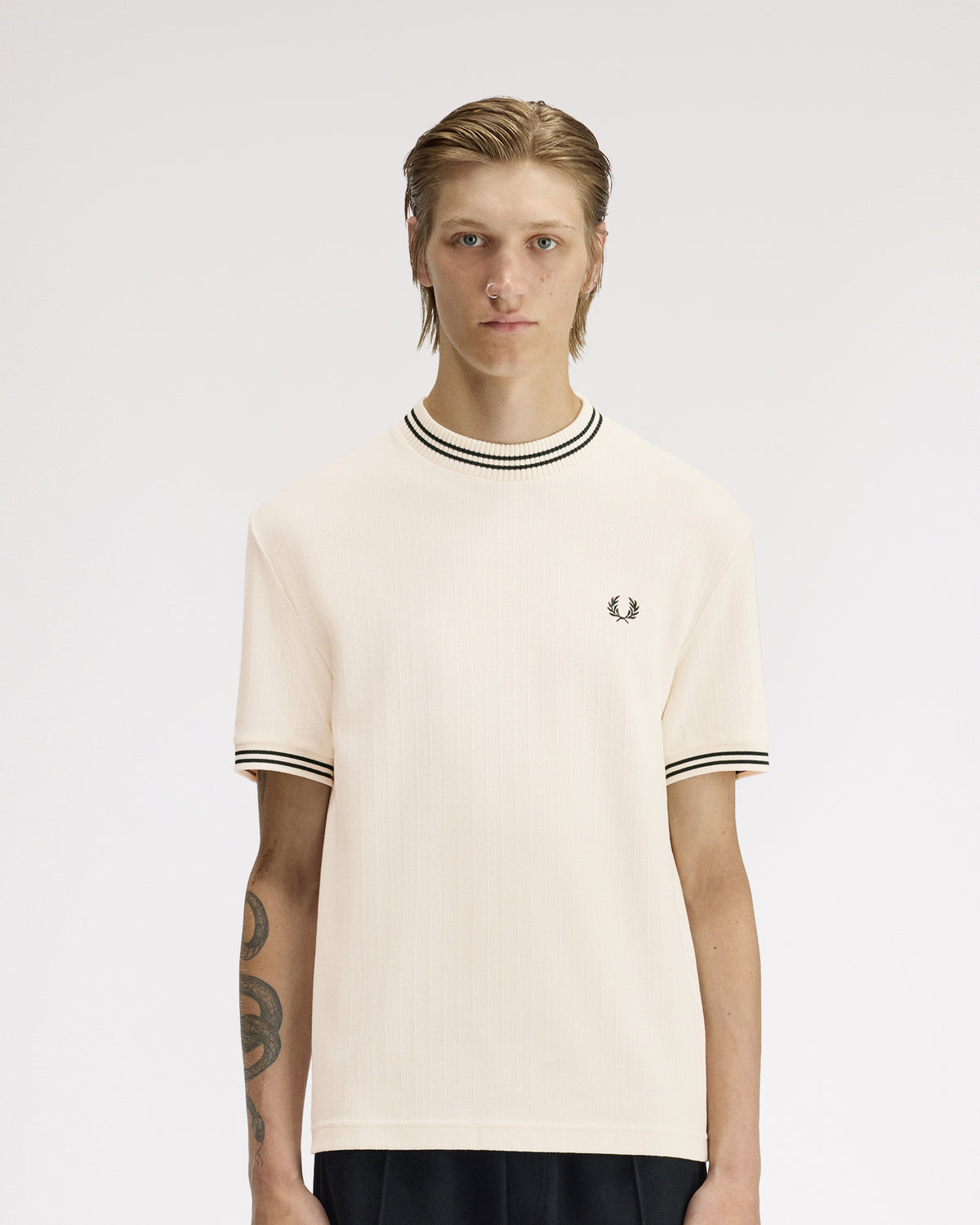 Fred Perry Ribbed Jersey Tee - Ecru