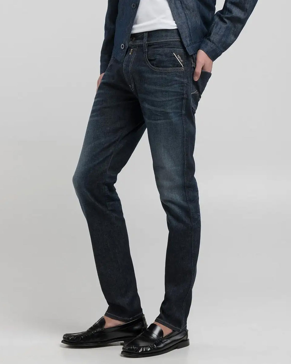 Replay Anbass Slim Fit Hyperflex Dust Mens Jeans - Dark Blue | Replay Jeans | JEANSTORE