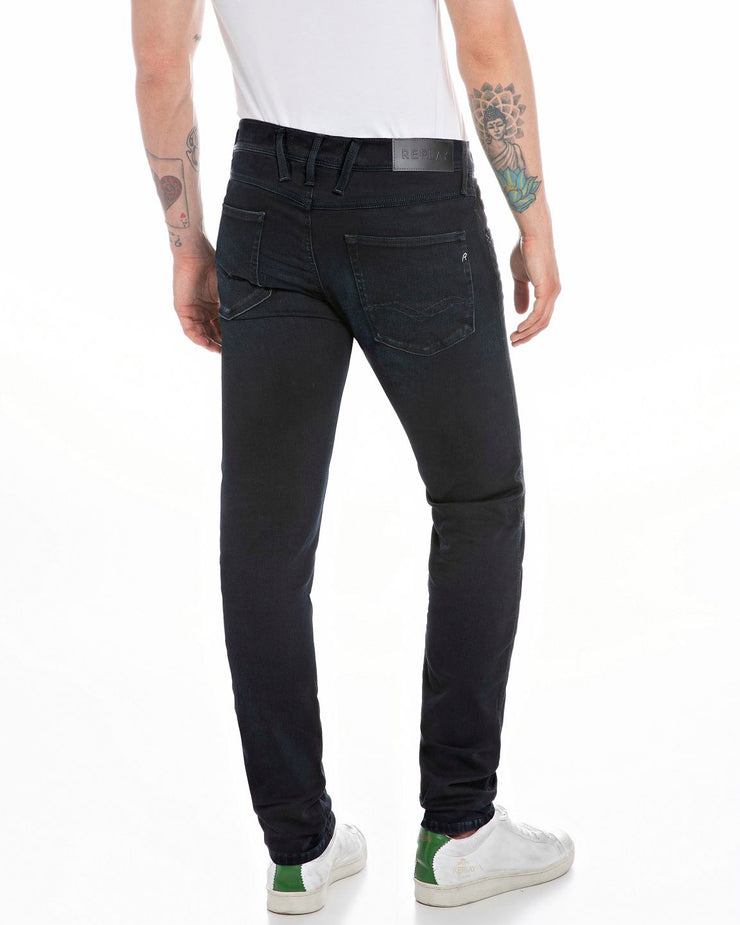 Replay Anbass Slim Fit Hyperflex Re-Used Recycled 360 Mens Jeans - Blue Black Overdyed