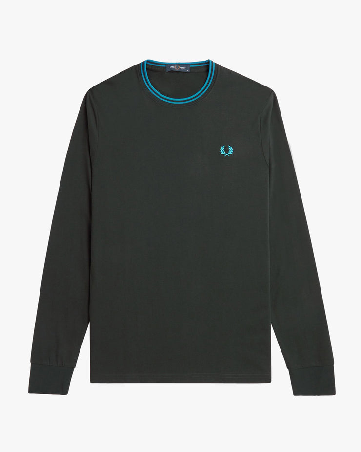 Fred Perry L/S Twin Tipped Tee - Night Green / Runaway Bay Ocean