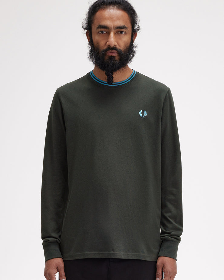 Fred Perry L/S Twin Tipped Tee - Night Green / Runaway Bay Ocean