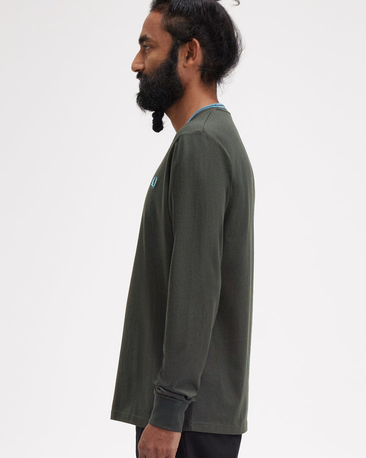 Fred Perry L/S Twin Tipped Tee - Night Green / Runaway Bay Ocean