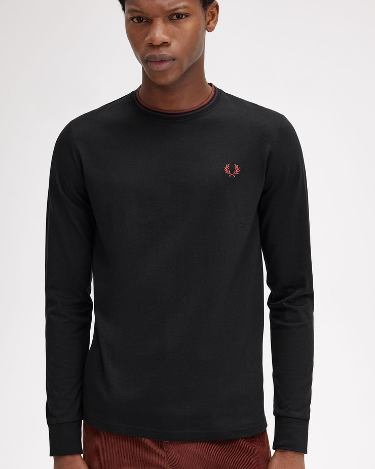 Fred Perry L/S Twin Tipped Tee - Black / Carrington Road Brick / Whisky Brown