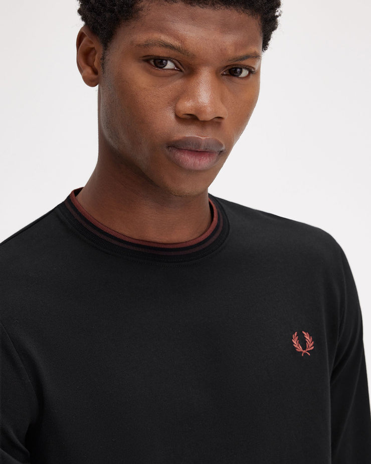 Fred Perry L/S Twin Tipped Tee - Black / Carrington Road Brick / Whisky Brown