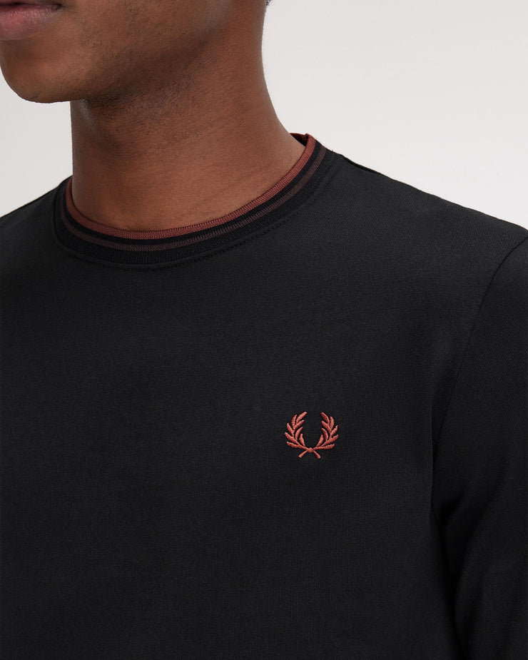 Fred Perry L/S Twin Tipped Tee - Black / Carrington Road Brick / Whisky Brown