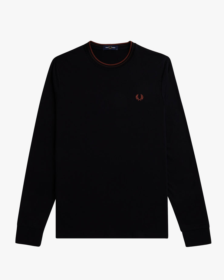 Fred Perry L/S Twin Tipped Tee - Black / Carrington Road Brick / Whisky Brown