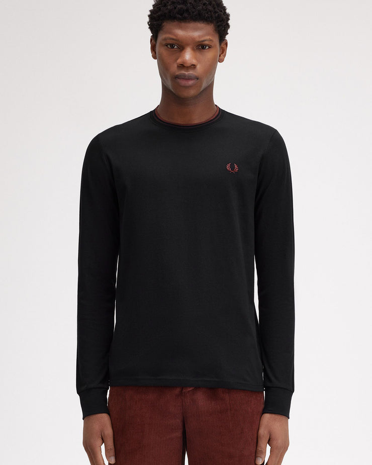 Fred Perry L/S Twin Tipped Tee - Black / Carrington Road Brick / Whisky Brown