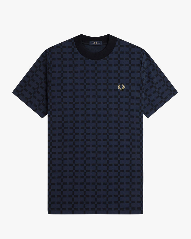 Fred Perry Geometric Jacquard T Shirt Navy - Main Image