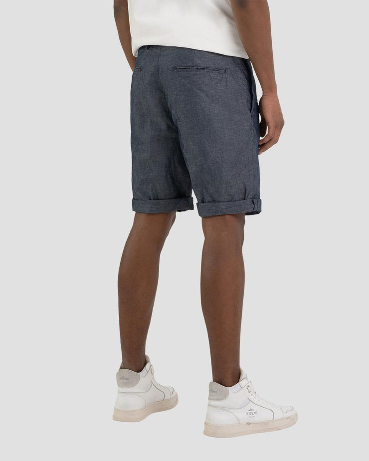 Replay Sartoriale Bermuda Chino Linen Denim Shorts - Dark Blue