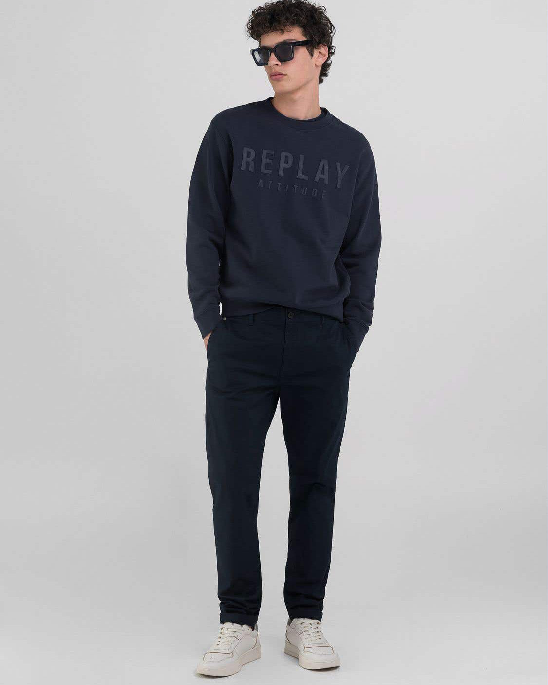 Replay Damian Regular Slim Mens Twill Trousers - Night Blue | Replay Chinos & Non-Denim Pants | JEANSTORE