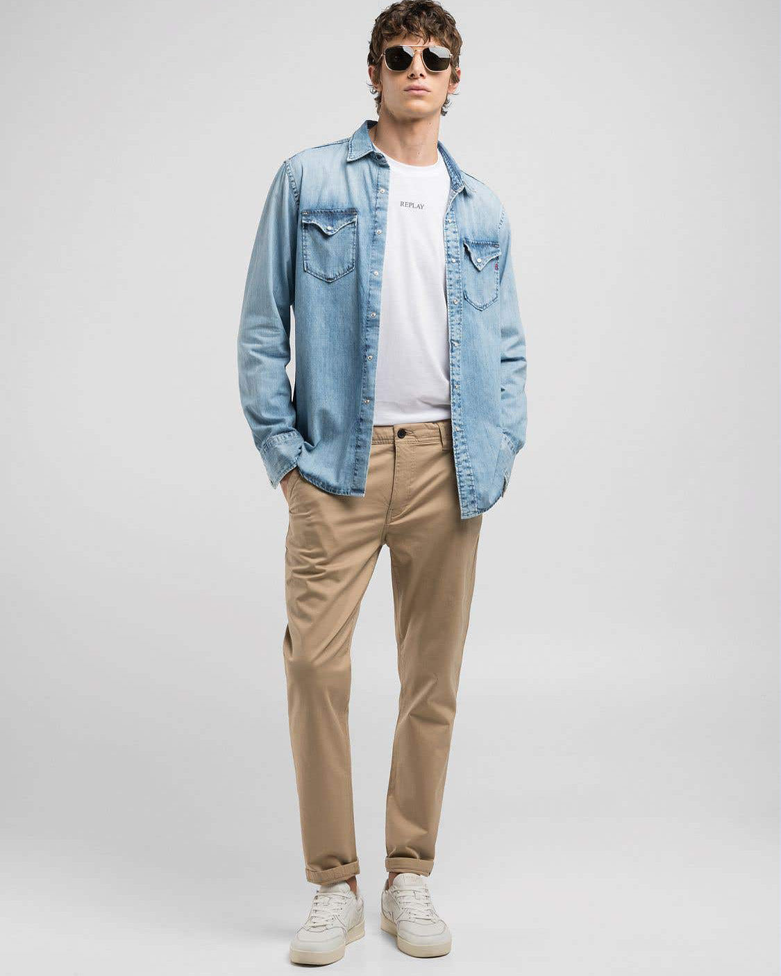 Replay Damian Regular Slim Mens Twill Trousers - Sand | Replay Chinos & Trousers | JEANSTORE