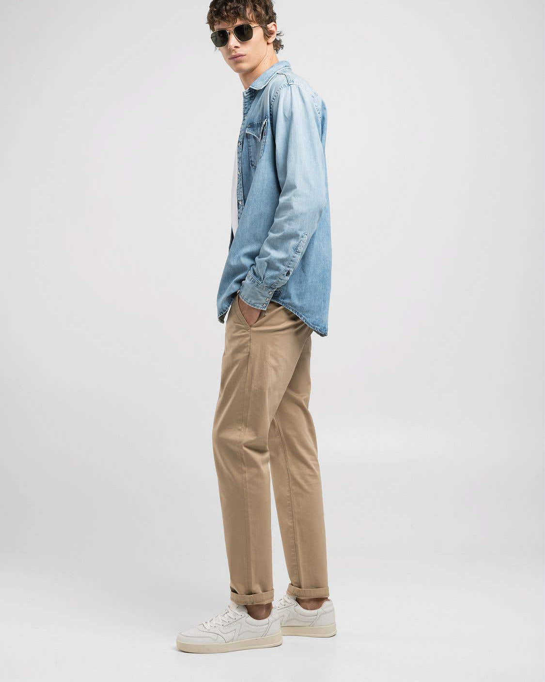 Replay Damian Regular Slim Mens Twill Trousers - Sand | Replay Chinos & Trousers | JEANSTORE