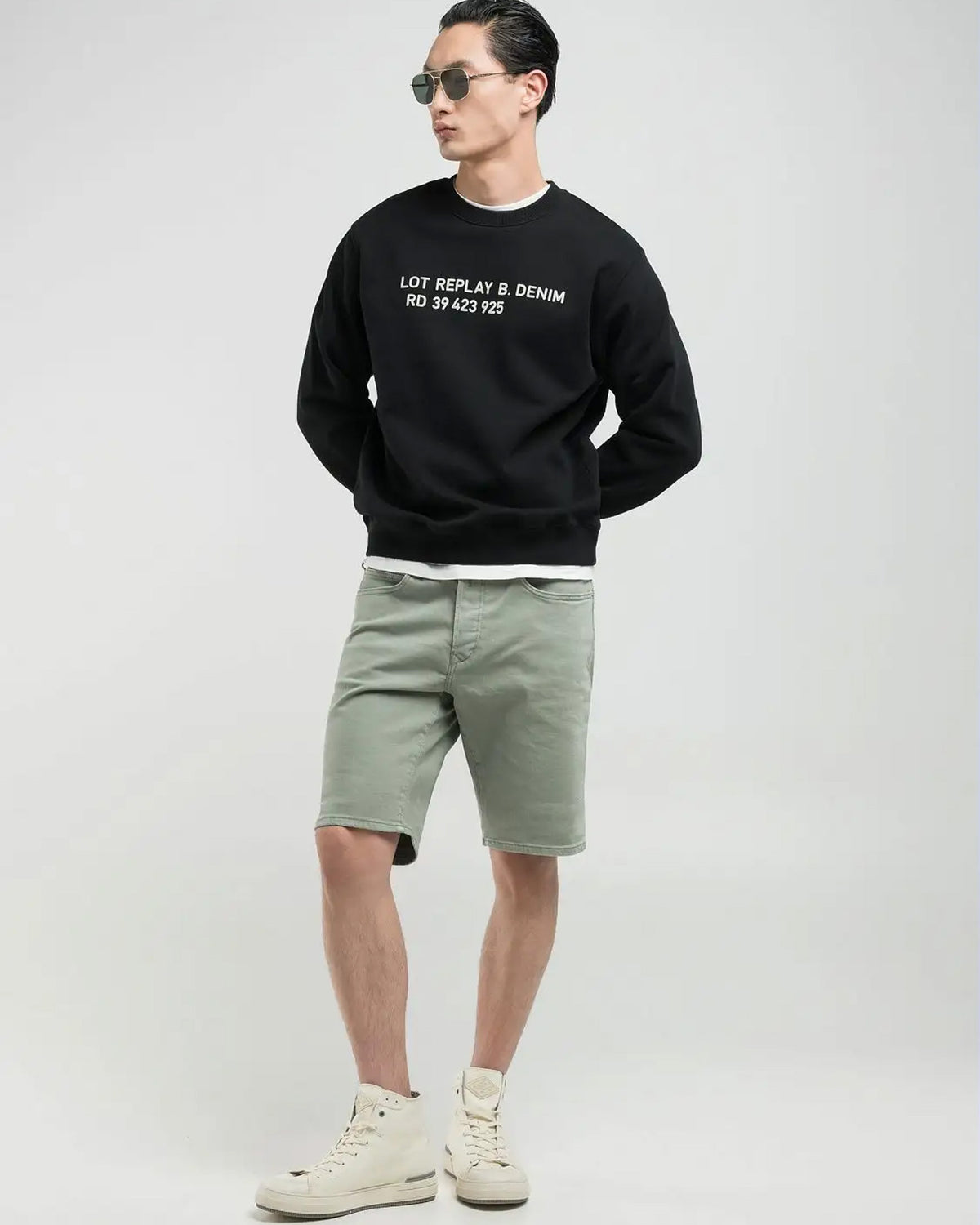Replay RBJ.981 Tapered Fit Bermuda Shorts - Light Sage Green | Replay Shorts | JEANSTORE