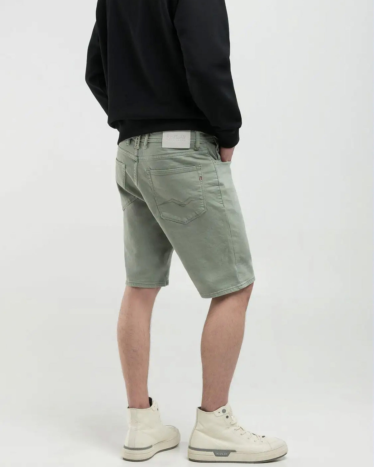 Replay RBJ.981 Tapered Fit Bermuda Shorts - Light Sage Green | Replay Shorts | JEANSTORE