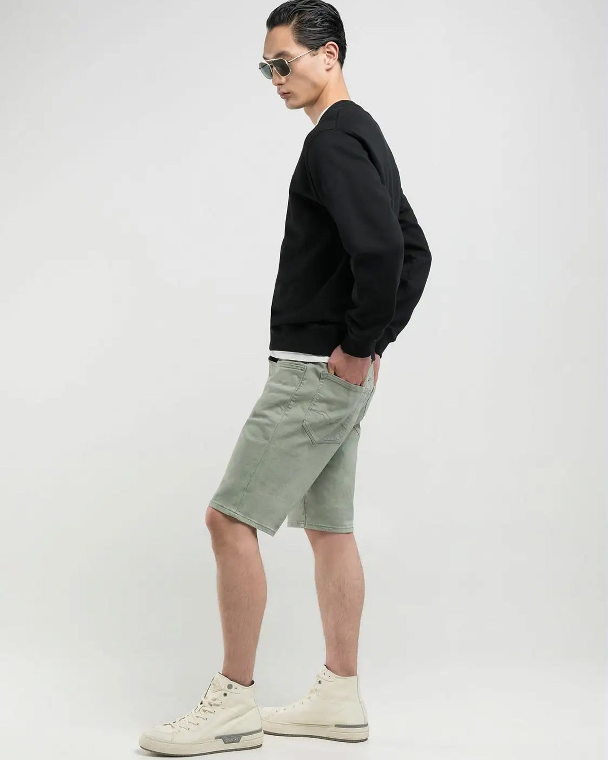 Replay RBJ.981 Tapered Fit Bermuda Shorts - Light Sage Green | Replay Shorts | JEANSTORE