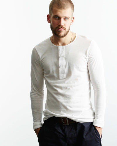 Merz b. Schwanen 102 4.6oz Loopwheeled Henley - White