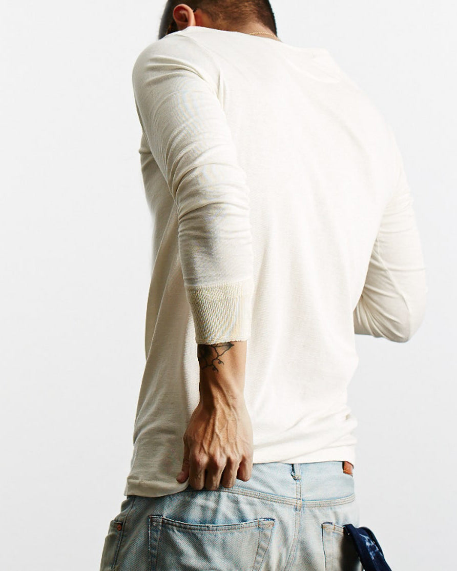 Merz b. Schwanen 102 5.5oz Loopwheeled Henley - Nature | Merz b. Schwanen T Shirts | JEANSTORE