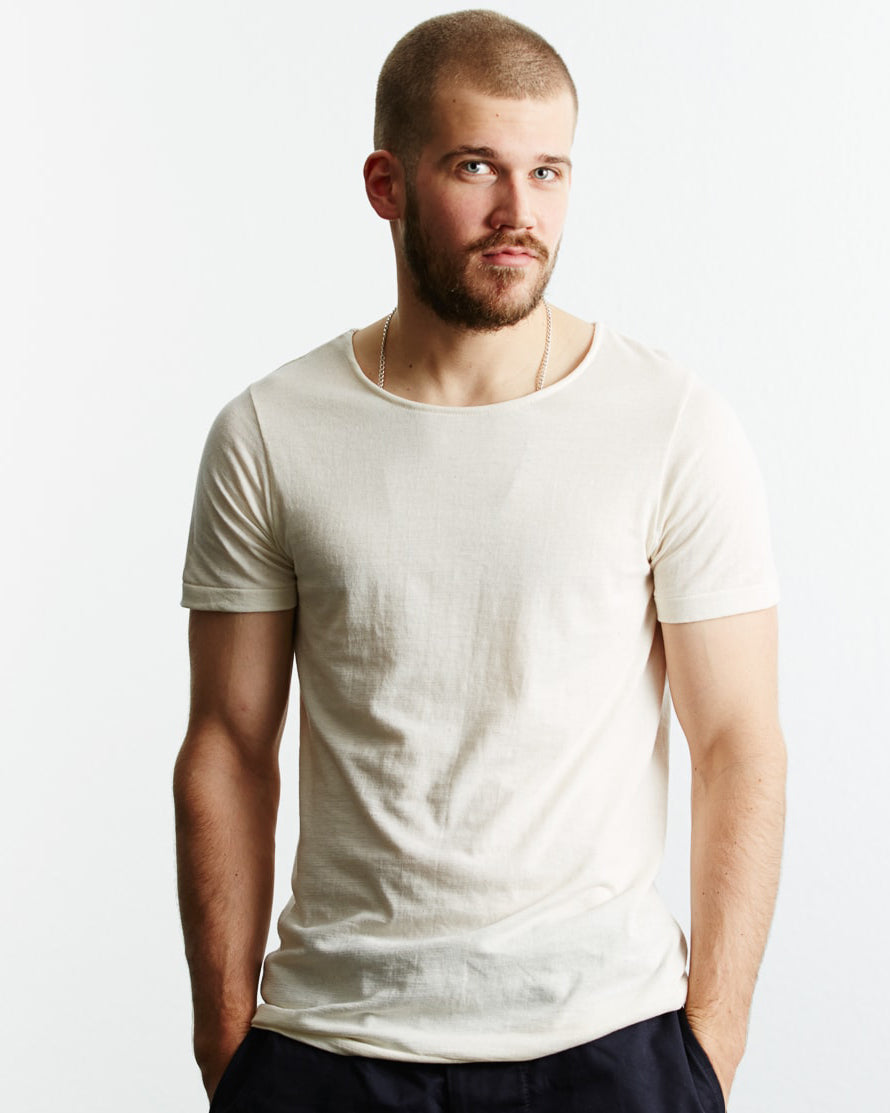 Merz b. Schwanen Good Originals 114 4.6oz 1920s Loopwheeled Tee - Nature | Merz b. Schwanen T Shirts | JEANSTORE