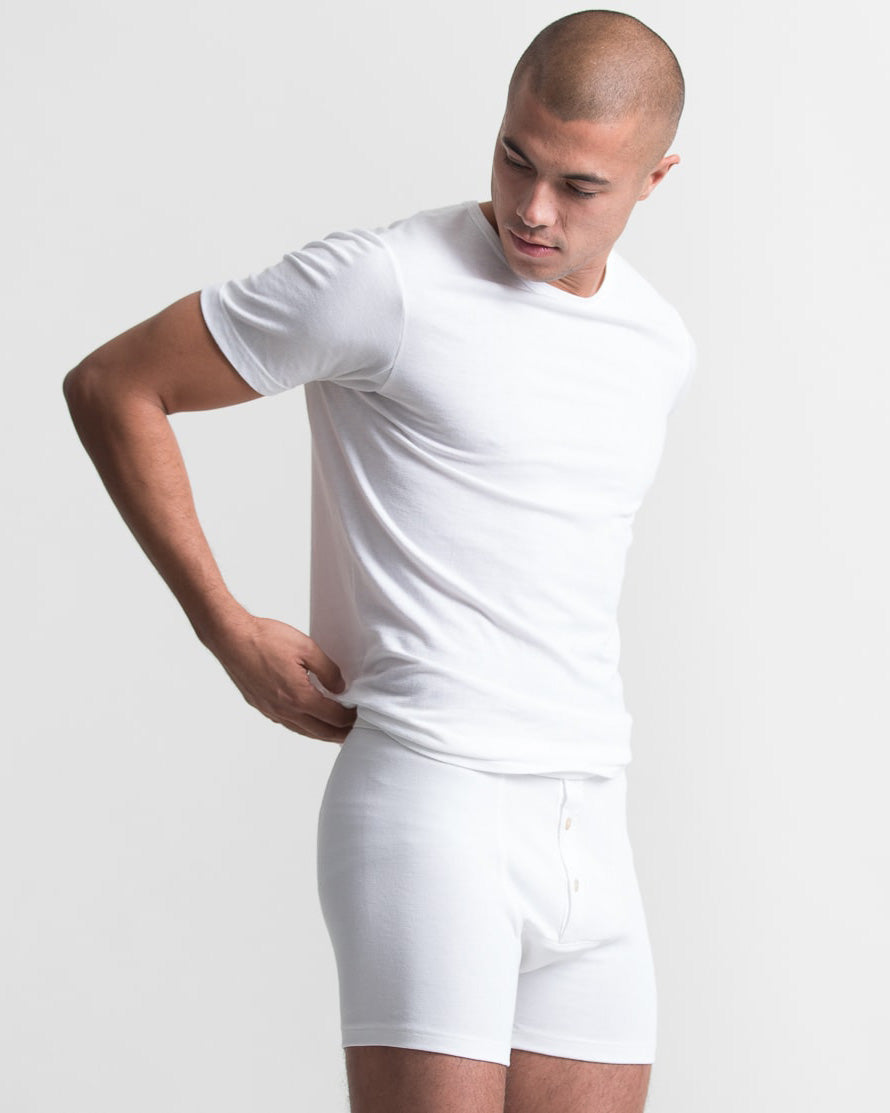 Merz b. Schwanen Good Originals 255 7.2oz Loopwheeled Button Fly Boxer - White | Merz b. Schwanen Underwear | JEANSTORE