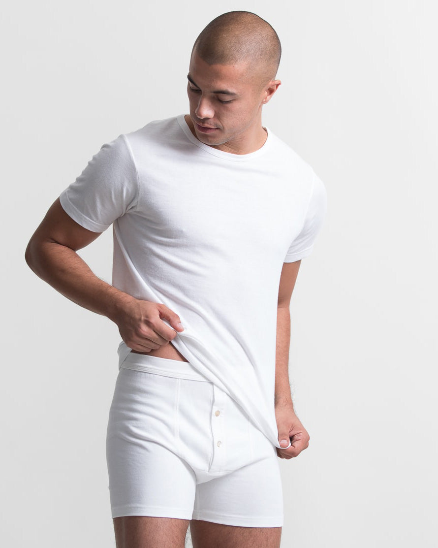 Merz b. Schwanen Good Originals 255 7.2oz Loopwheeled Button Fly Boxer - White | Merz b. Schwanen Underwear | JEANSTORE
