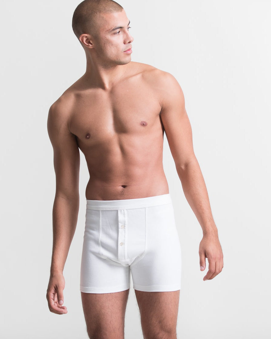 Merz b. Schwanen Good Originals 255 7.2oz Loopwheeled Button Fly Boxer - White | Merz b. Schwanen Underwear | JEANSTORE