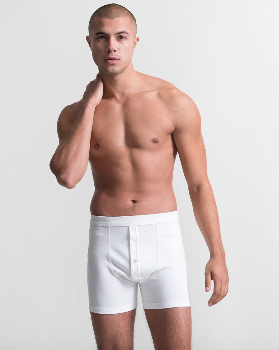 Merz b. Schwanen Good Originals 255 7.2oz Loopwheeled Button Fly Boxer - White | Merz b. Schwanen Underwear | JEANSTORE